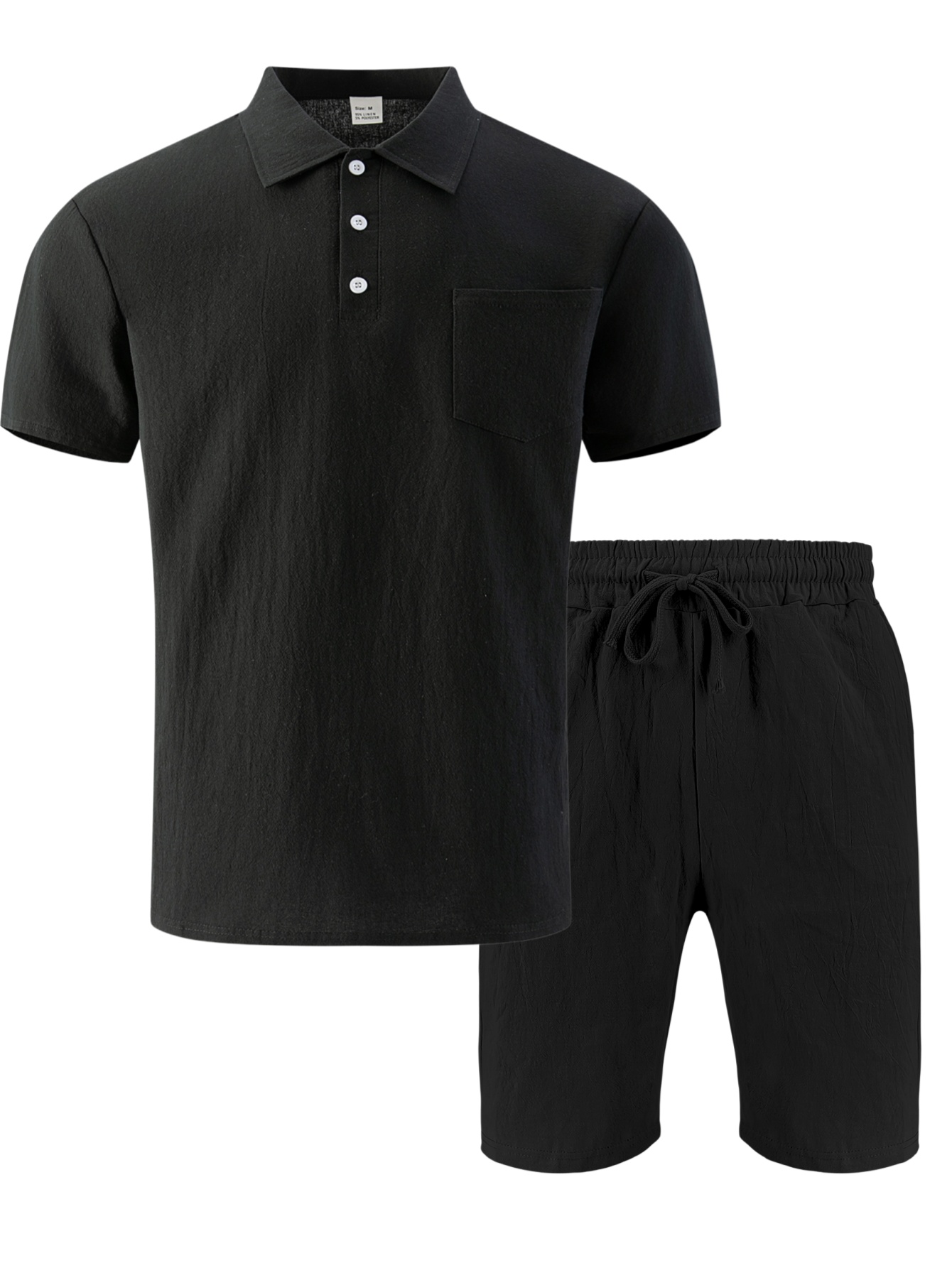 Men's Textured Linen Polo Shor - Short Linen Drawstring recension och pris