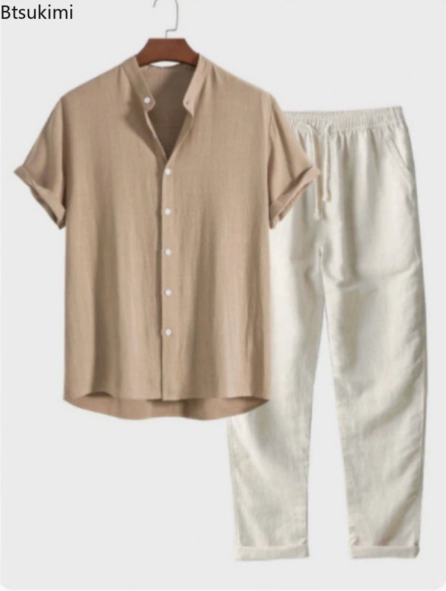 2026 Men's Fashion Solid Beach - Short Linen Drawstring recension och pris
