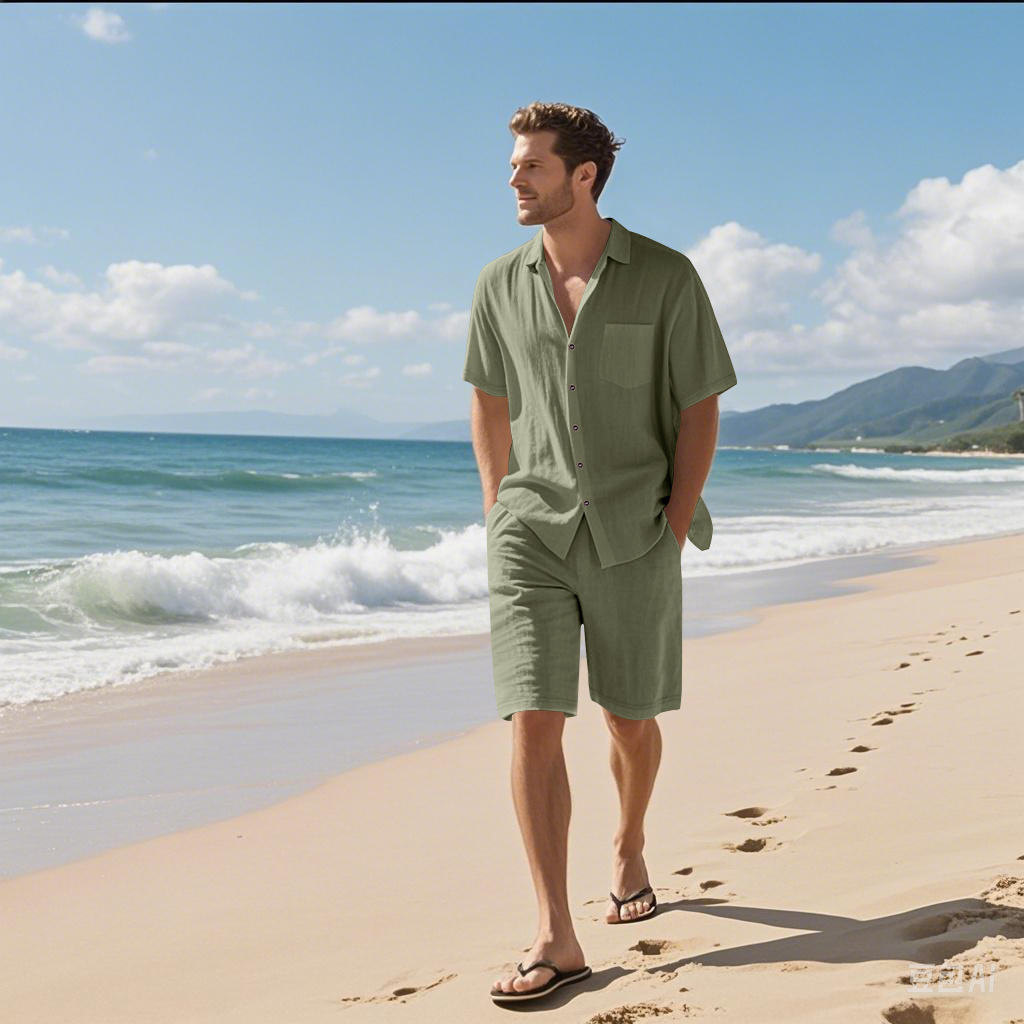 Men Linen Textured Two-Piece S - Short Linen Drawstring recension och pris